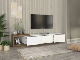 Vente-unique TV Stand With 3 Drawers & 1 Open Compartment - White & Natural in Light Oak - thumbnail 8