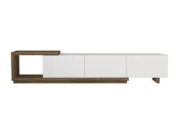 Vente-unique TV Stand With 3 Drawers & 1 Open Compartment - White & Natural in Light Oak - thumbnail 4