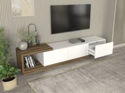 Vente-unique TV Stand With 3 Drawers & 1 Open Compartment - White & Natural in Light Oak - thumbnail 9