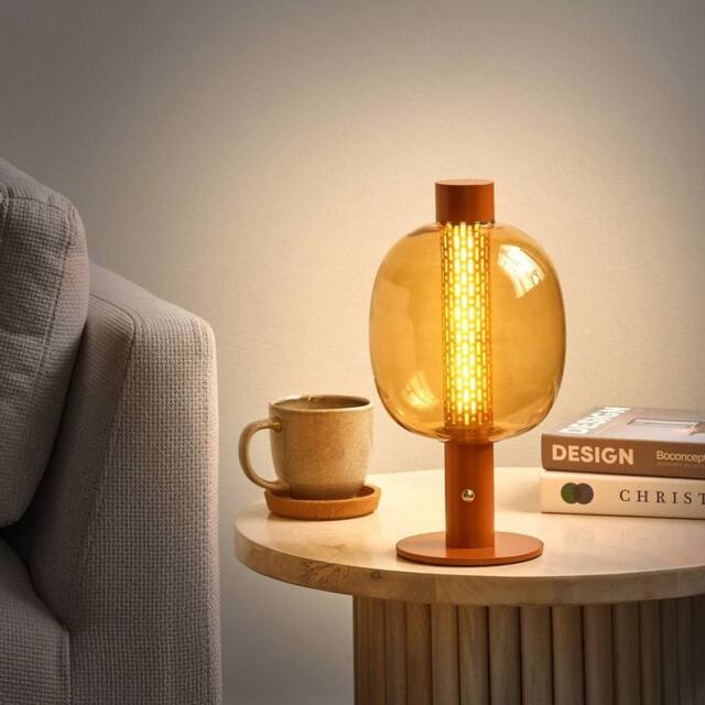 Wyld and Coco Nexa Cordless LED Table Lamp Brown Aluminium with Glass Oval Shade - image 1