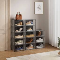 KORVIXA 12 Pcs Plastic Shoe Storage Boxes in Black - Size: 500mm - thumbnail 1