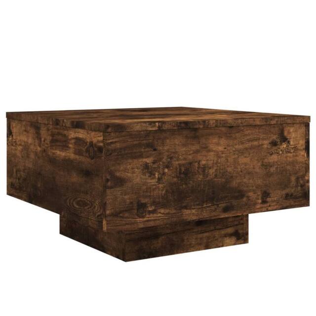 Berkfield Home Modern Coffee Table with LED Lights Smoked Oak 55x55x31 cm in Brown - Size: 55 x 55 x 31 cm - image 1