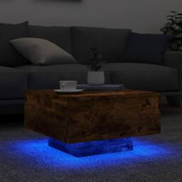 Berkfield Home Modern Coffee Table with LED Lights Smoked Oak 55x55x31 cm in Brown - Size: 55 x 55 x 31 cm - thumbnail 4