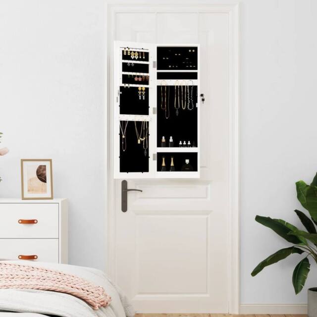 Berkfield Home Mirror Jewellery Cabinet Wall Mounted White 30x8.5x90 cm - image 1