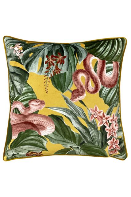Furn Medinilla Tropical Floral Printed Piped Cushion in Mustard - Size: 43 cm x 43 cm - image 1