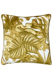 Furn Medinilla Tropical Floral Printed Piped Cushion in Mustard - Size: 43 cm x 43 cm - thumbnail 2