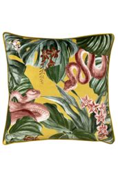 Furn Medinilla Tropical Floral Printed Piped Cushion in Mustard - Size: 43 cm x 43 cm - thumbnail 1