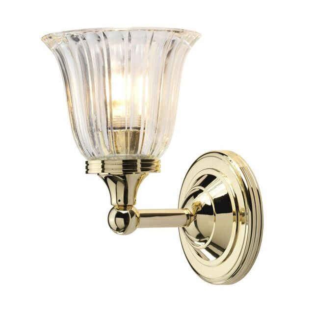 Loops IP44 Wall Light Ribbed Clear Glass LED Included Polished Brass G9 3.5W