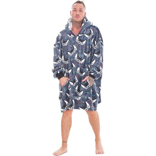 Gamer Men's Controller Fleece Oversized Hoodie Blanket in Grey - image 1