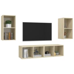 Berkfield Home Wall-mounted TV Cabinets 4 pcs Sonoma Oak Engineered Wood in Brown - thumbnail 3