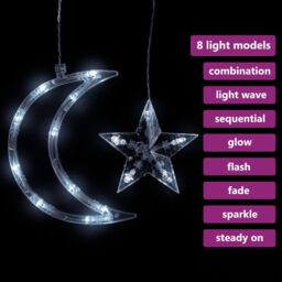 Berkfield Home Star & Moon Fairy Lights Remote Control 138 LED Cold White - thumbnail 3