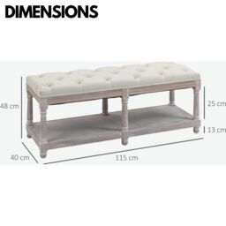 Rafaelo Mobilia Upholstered Wooden Bench Seat With Shelf Cream White in Light Brown - thumbnail 6