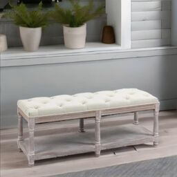 Rafaelo Mobilia Upholstered Wooden Bench Seat With Shelf Cream White in Light Brown - thumbnail 2