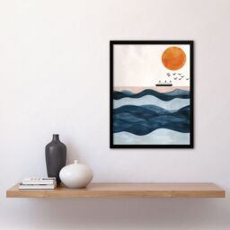 "Artery8 Ocean Liner Ship With Seagulls Over Sea Waves Framed Wall Art in Blue - Size: W12"" x H16""" - thumbnail 4