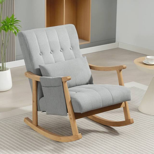 HOMCOM Modern High Back Rocking Chair with Solid Wood Legs in Light Grey - image 1