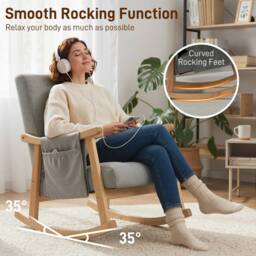 HOMCOM Modern High Back Rocking Chair with Solid Wood Legs in Light Grey - thumbnail 4