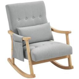 HOMCOM Modern High Back Rocking Chair with Solid Wood Legs in Light Grey - thumbnail 2