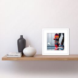 Artery8 Skater Skateboard Skateboarding Acrylic Painting Artwork Square Wooden Framed Wall Art Print Picture 8X8 Inch in White - thumbnail 2