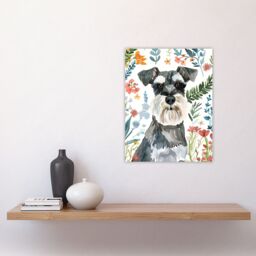 "Artery8 Dog Lover Miniature Schnauzer Floral Portrait Wall Art Print - Size: W24"" x H32""" - thumbnail 4