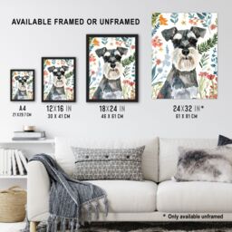 "Artery8 Dog Lover Miniature Schnauzer Floral Portrait Wall Art Print - Size: W24"" x H32""" - thumbnail 3