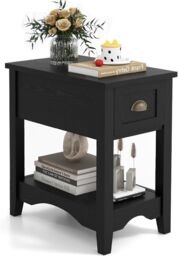 Gymax Retro Side Table Nightstand End Table With 1 Drawer & Solid Wood Legs in Black