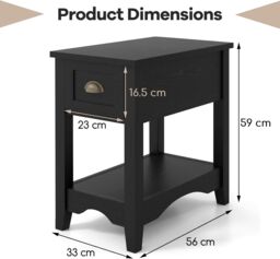 Gymax Retro Side Table Nightstand End Table With 1 Drawer & Solid Wood Legs in Black - thumbnail 3
