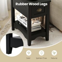 Gymax Retro Side Table Nightstand End Table With 1 Drawer & Solid Wood Legs in Black - thumbnail 5