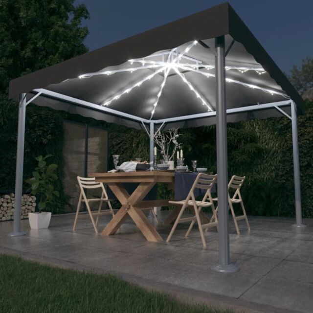 Berkfield Home Gazebo with LED String Lights 300x300 cm Anthracite Aluminium in Black - image 1