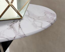 FurnitureboxUK Novara Round Marble Effect Glass Top Side Table With Black Metal Starburst Legs in White - thumbnail 3
