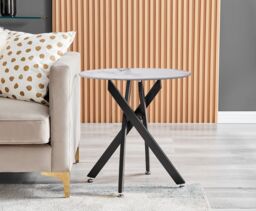 FurnitureboxUK Novara Round Marble Effect Glass Top Side Table With Black Metal Starburst Legs in White - thumbnail 2