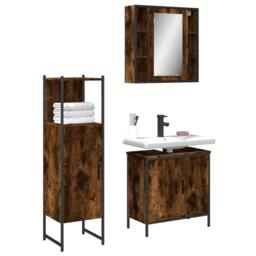 Berkfield Home 3 Piece Bathroom Cabinet Set Smoked Oak Engineered Wood in Brown - thumbnail 1