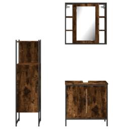 Berkfield Home 3 Piece Bathroom Cabinet Set Smoked Oak Engineered Wood in Brown - thumbnail 6