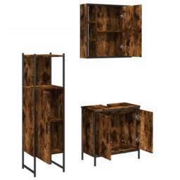Berkfield Home 3 Piece Bathroom Cabinet Set Smoked Oak Engineered Wood in Brown - thumbnail 5