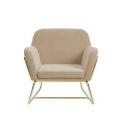 Lemon Pavilion Furniture Charles Armchair - L66 x W75.5 x H76.5 cm - Beige/Gold Brushed in Beige - Size: 1 Pack