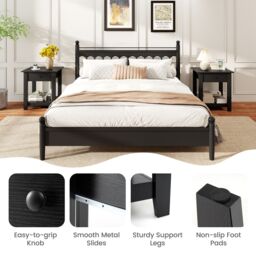 Gymax 2 Pack 3-Tier Modern Bedside Table Nightstand with Drawer Set of 2 in Black - thumbnail 7