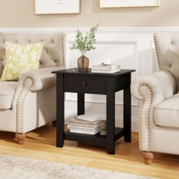 Gymax 2 Pack 3-Tier Modern Bedside Table Nightstand with Drawer Set of 2 in Black - thumbnail 5