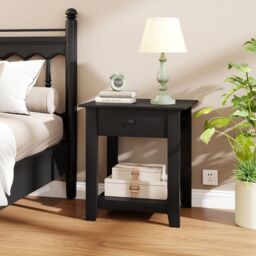 Gymax 2 Pack 3-Tier Modern Bedside Table Nightstand with Drawer Set of 2 in Black - thumbnail 6