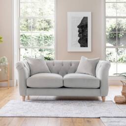 The Great Sofa Company Kensington 2-Seater Velvet Chesterfield Sofa in Silver - Size: 2 Seater - thumbnail 1