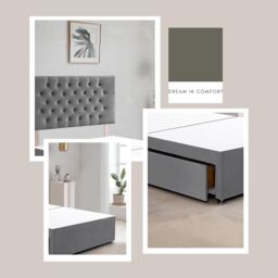 "Bed Time UK Plush Divan Bed Frame with 2 Drawers & 20"" Chesterfield Headboard in Grey - Size: Small Double" - thumbnail 3