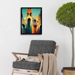"Artery8 Wall Art Print Colourful Modern Painting Gaudi Style Architecture Sagrada Familia Art Framed in Black - Size: W12"" x H16""" - thumbnail 2