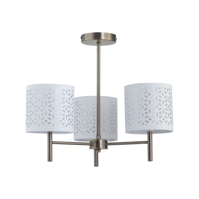 First Choice Lighting Brea - Antique Brass 3 Light Fitting with White Cut Out Shades in Gold - image 1