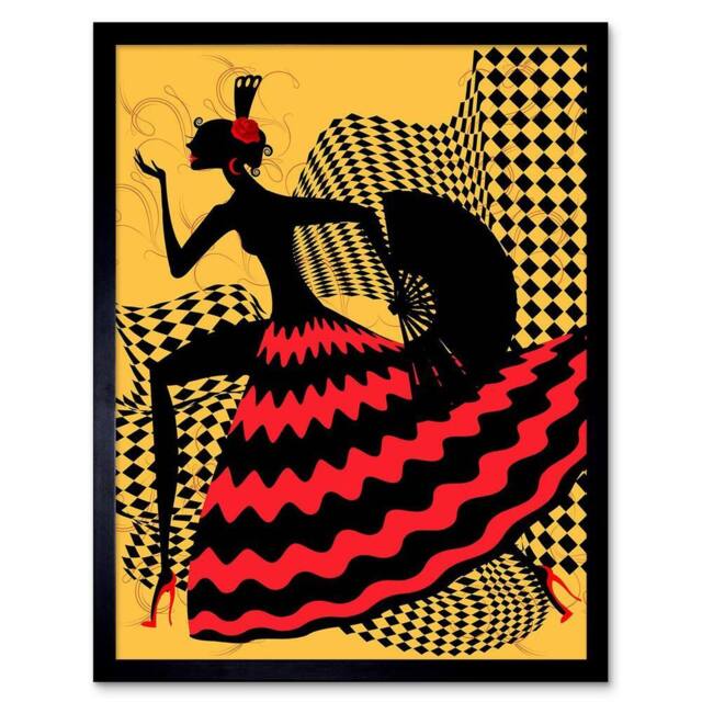 "Artery8 Painting Spanish Flamenco Dancer Design 12x16"" Framed Wall Art in Yellow - Size: W12"" x H16""" - image 1