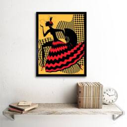"Artery8 Painting Spanish Flamenco Dancer Design 12x16"" Framed Wall Art in Yellow - Size: W12"" x H16""" - thumbnail 2