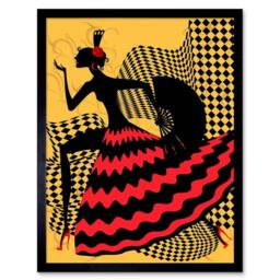 "Artery8 Painting Spanish Flamenco Dancer Design 12x16"" Framed Wall Art in Yellow - Size: W12"" x H16""" - thumbnail 1