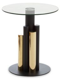 Orsina Clear Glass Side Table, Black & Gold Columned Base, Modern Side Table for Living Room & Hallway - thumbnail 6