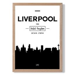 ARTZE Liverpool Black & White City Skyline Framed Print SIZE: A4 with Oak Frame