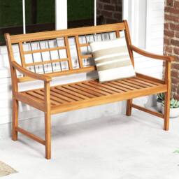 Costway Patio Acacia Wood Bench Wooden 2-Person Outside Chair in Natural - thumbnail 1
