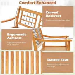 Costway Patio Acacia Wood Bench Wooden 2-Person Outside Chair in Natural - thumbnail 4