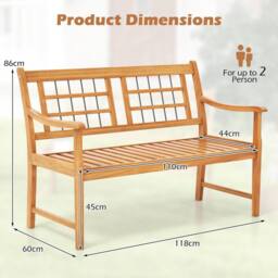 Costway Patio Acacia Wood Bench Wooden 2-Person Outside Chair in Natural - thumbnail 2