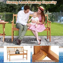 Costway Patio Acacia Wood Bench Wooden 2-Person Outside Chair in Natural - thumbnail 7